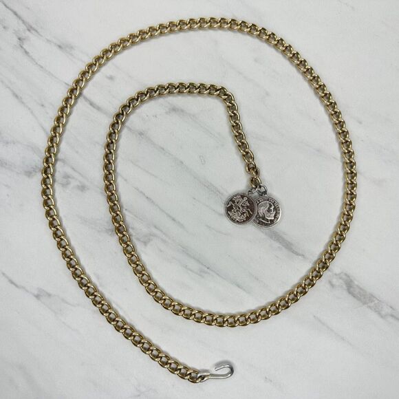 Lightweight Coin Charm Gold Tone Metal Chain Link Belt ✨ - Picture 1 of 12